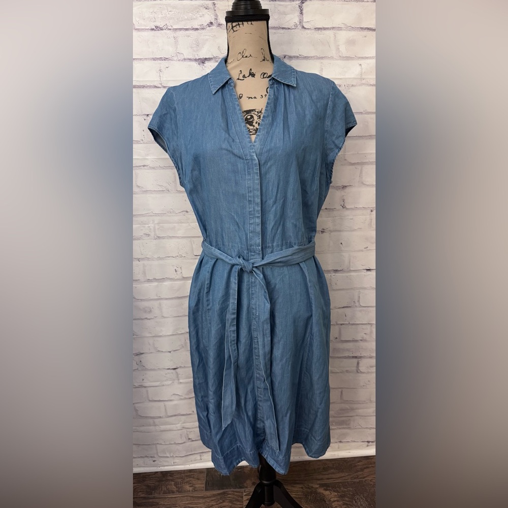 Boden USA 10R Blue Denim Fit Flare Button Down Dress Belt Preppy Office Boho